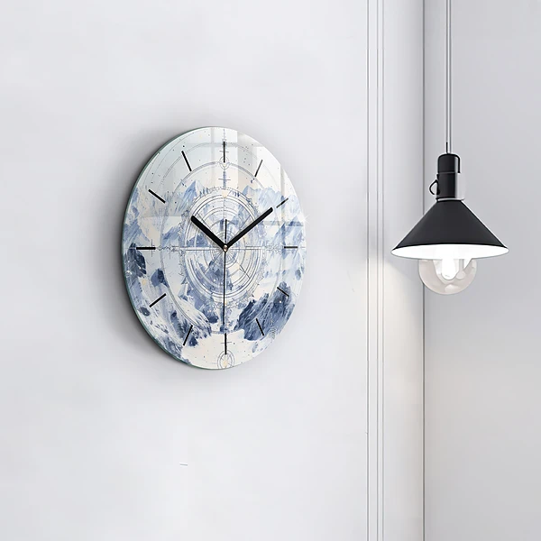 Wanduhr rund Blaue Zeichnungen