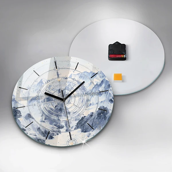 Wanduhr rund Blaue Zeichnungen