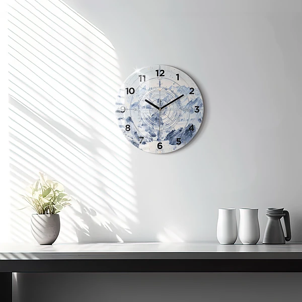 Wanduhr rund Blaue Zeichnungen