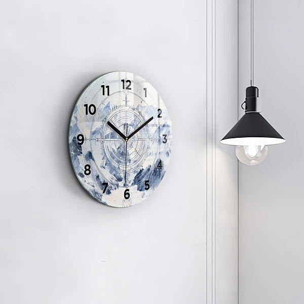 Wanduhr rund Blaue Zeichnungen