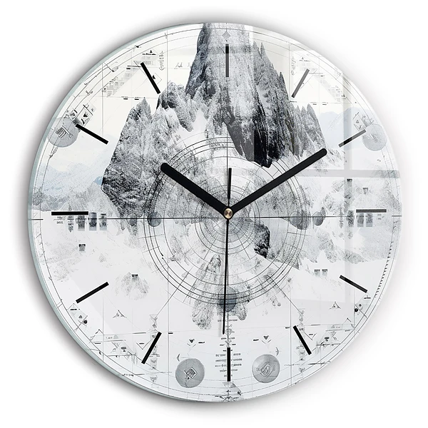 Wanduhr rund Zeichnung Berge