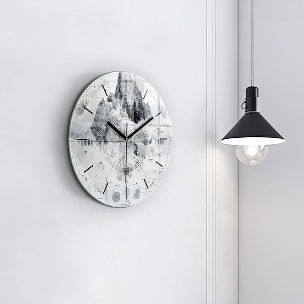 Wanduhr rund Zeichnung Berge