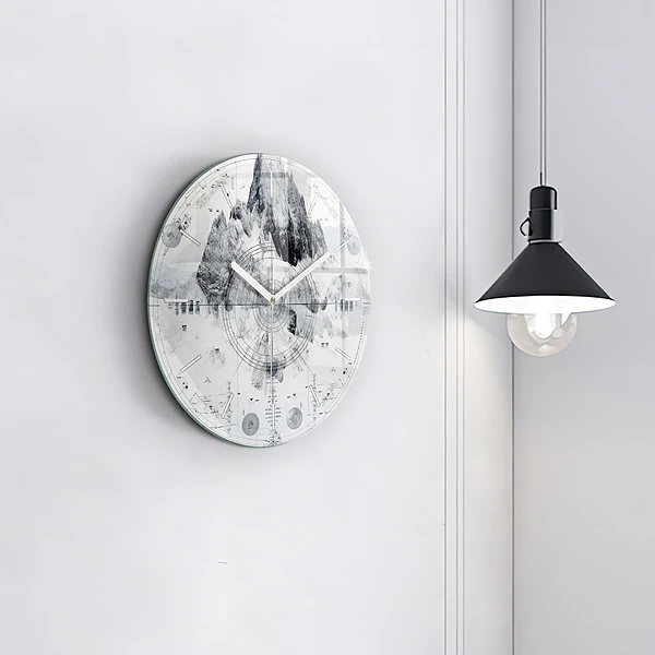 Wanduhr rund Zeichnung Berge