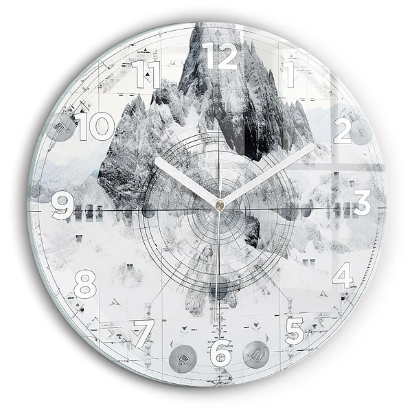 Wanduhr rund Zeichnung Berge