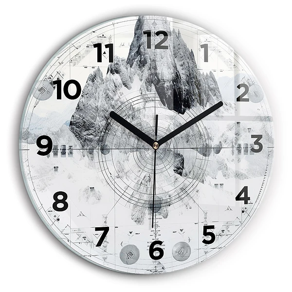 Wanduhr rund Zeichnung Berge