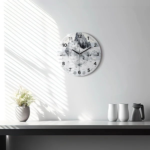 Wanduhr rund Zeichnung Berge