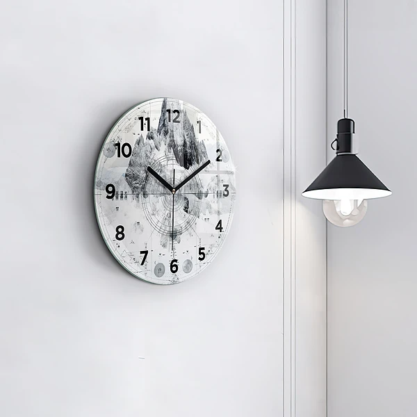 Wanduhr rund Zeichnung Berge