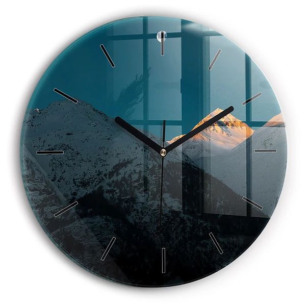 Wanduhr glas rund Sonnenuntergang in den Bergen