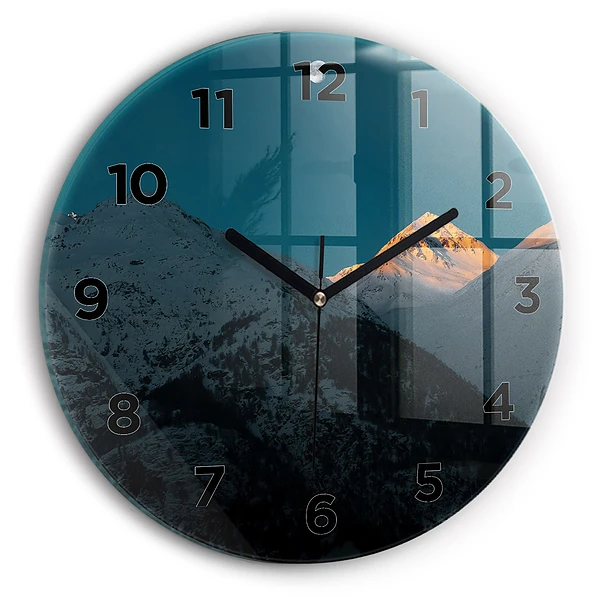 Wanduhr glas rund Sonnenuntergang in den Bergen