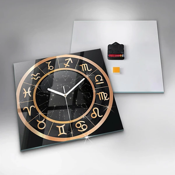Wanduhr quadratisch Schwarze Tierkreiszeichen