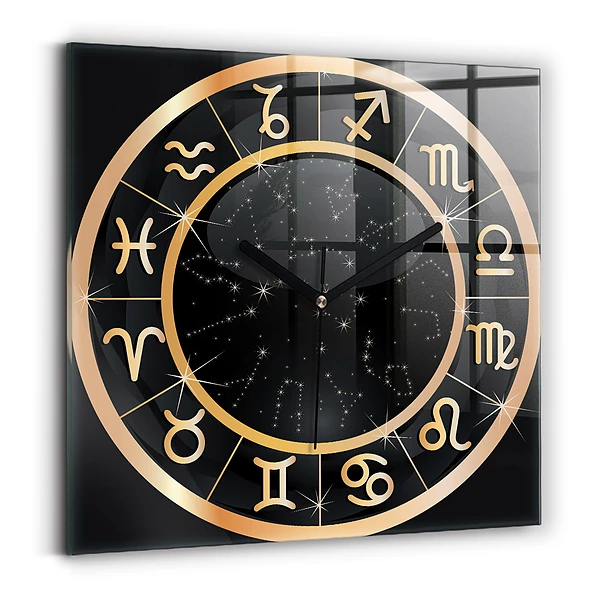 Wanduhr quadratisch Schwarze Tierkreiszeichen