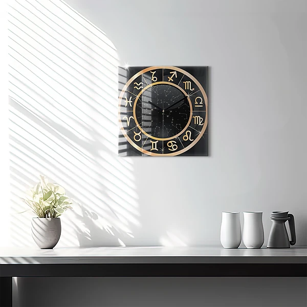 Wanduhr quadratisch Schwarze Tierkreiszeichen