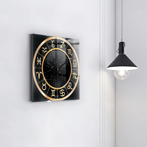 Wanduhr quadratisch Schwarze Tierkreiszeichen
