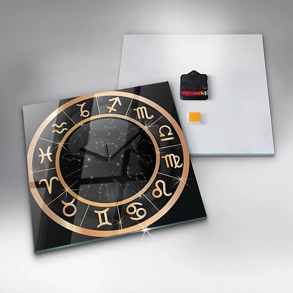 Wanduhr quadratisch Schwarze Tierkreiszeichen