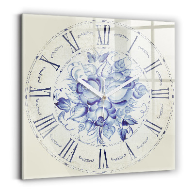 Wanduhr modern quadratisch Blaue Blumen