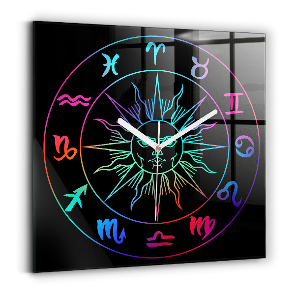Wanduhr quadratisch Regenbogen-Sternzeichen