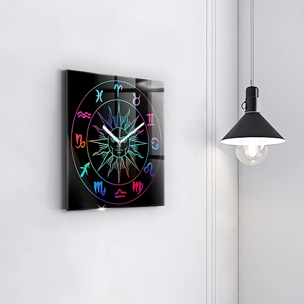 Wanduhr quadratisch Regenbogen-Sternzeichen