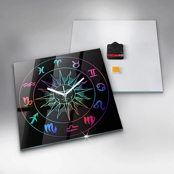Wanduhr quadratisch Regenbogen-Sternzeichen