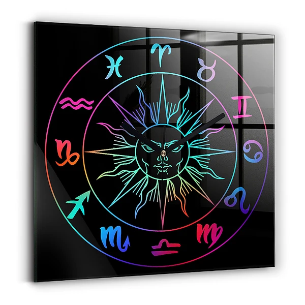 Wanduhr quadratisch Regenbogen-Sternzeichen