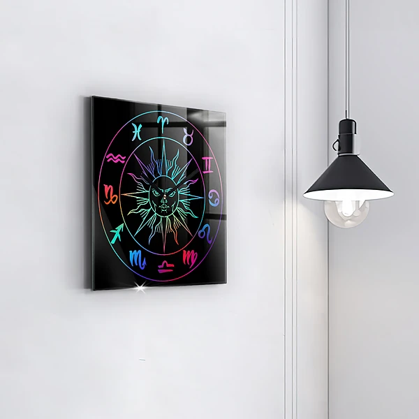 Wanduhr quadratisch Regenbogen-Sternzeichen