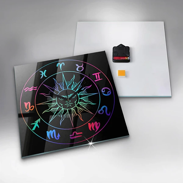 Wanduhr quadratisch Regenbogen-Sternzeichen