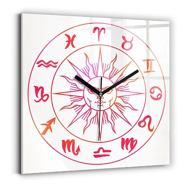 Wanduhr modern quadratisch Farbige Tierkreiszeichen