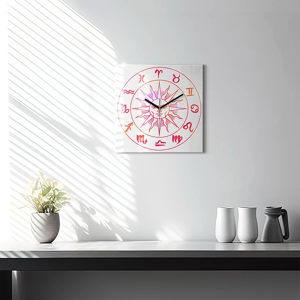 Wanduhr modern quadratisch Farbige Tierkreiszeichen