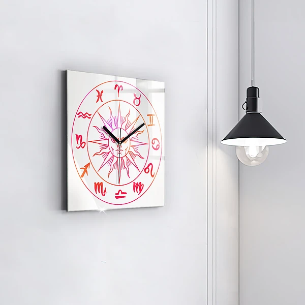 Wanduhr modern quadratisch Farbige Tierkreiszeichen