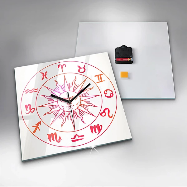 Wanduhr modern quadratisch Farbige Tierkreiszeichen