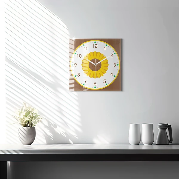 Wanduhr quadratisch mit motiv Sonnenblume