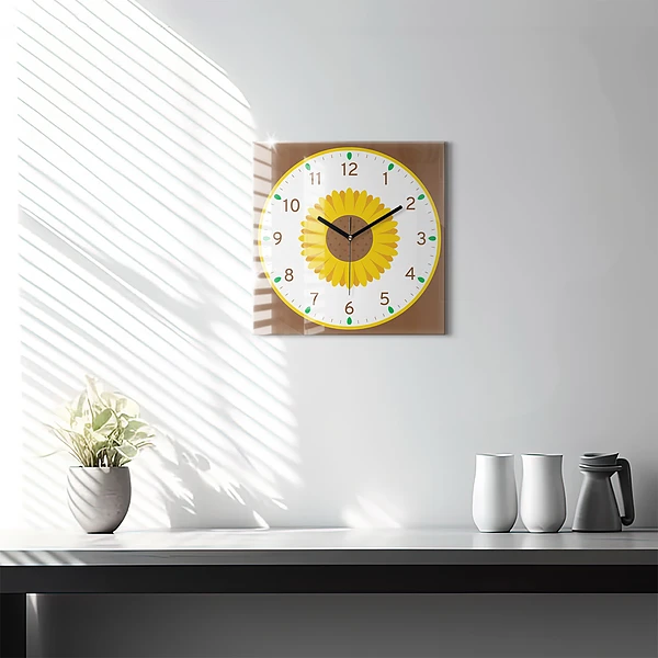 Wanduhr quadratisch mit motiv Sonnenblume