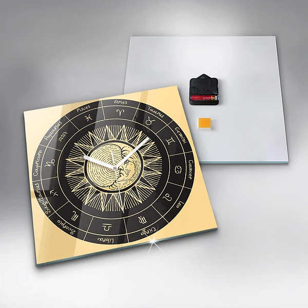 Wanduhr quadratisch Tierkreiszeichen und die Sonne