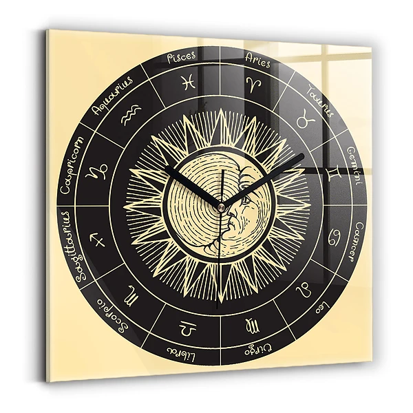 Wanduhr quadratisch Tierkreiszeichen und die Sonne