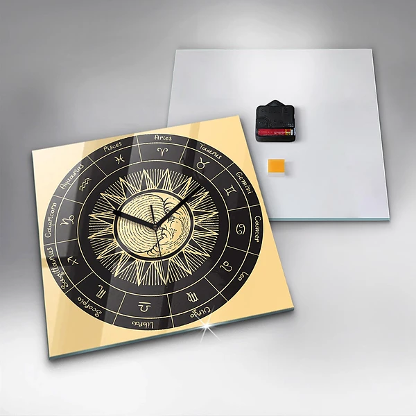Wanduhr quadratisch Tierkreiszeichen und die Sonne