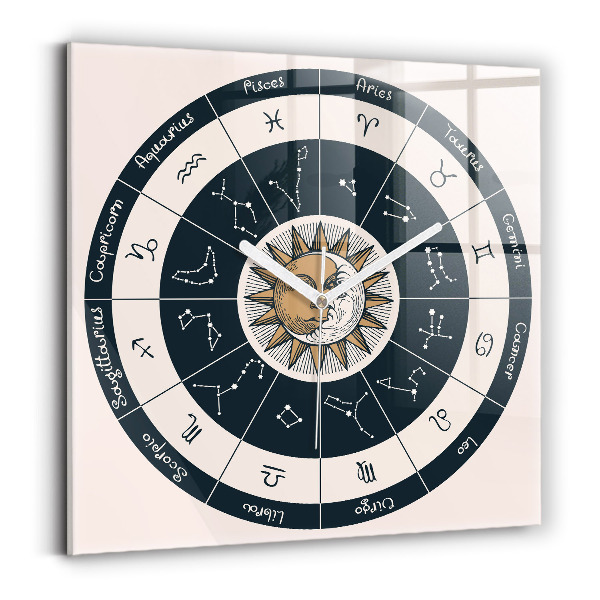 Wanduhr quadratisch mit motiv Sternbilder des Tierkreises auf blauem Hintergrund