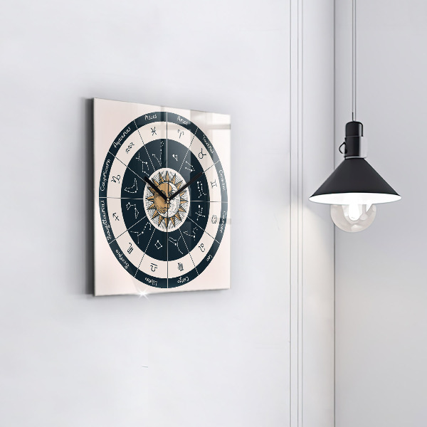 Wanduhr quadratisch mit motiv Sternbilder des Tierkreises auf blauem Hintergrund