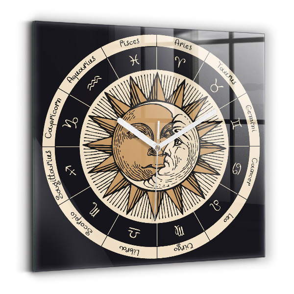 Wanduhr modern quadratisch Die Sonne und die Tierkreiszeichen