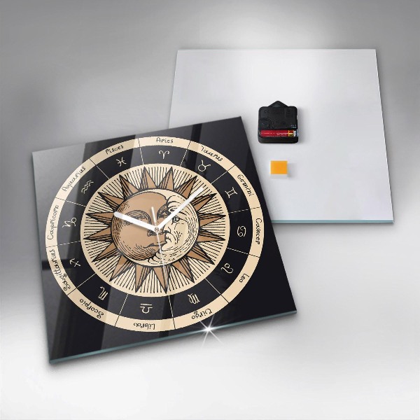 Wanduhr modern quadratisch Die Sonne und die Tierkreiszeichen