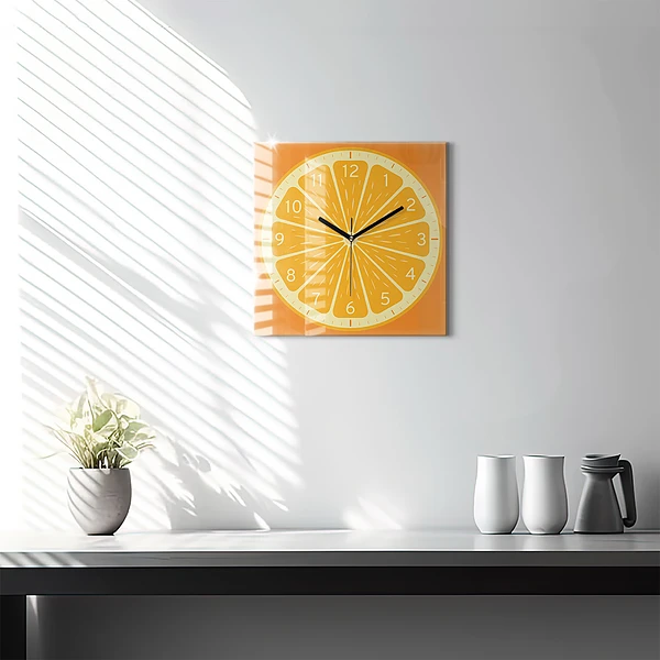 Wanduhr quadratisch Saftige Orange