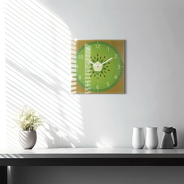 Wanduhr modern quadratisch Kiwi-Frucht