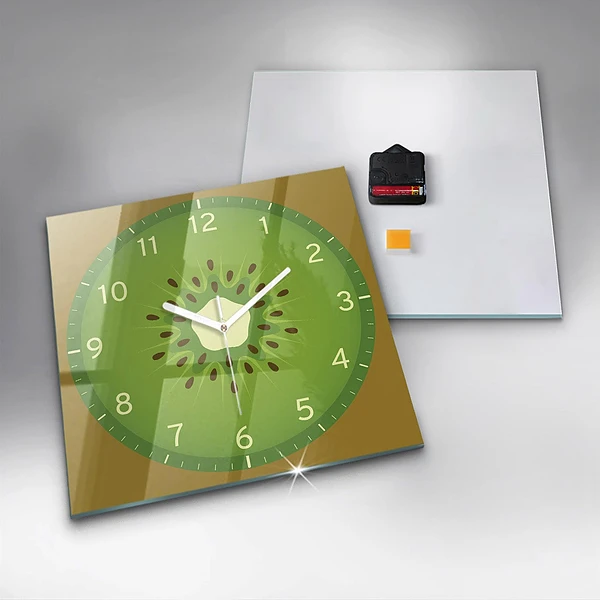 Wanduhr modern quadratisch Kiwi-Frucht