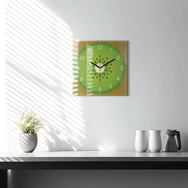 Wanduhr modern quadratisch Kiwi-Frucht