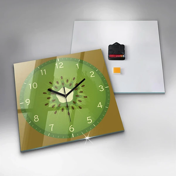 Wanduhr modern quadratisch Kiwi-Frucht