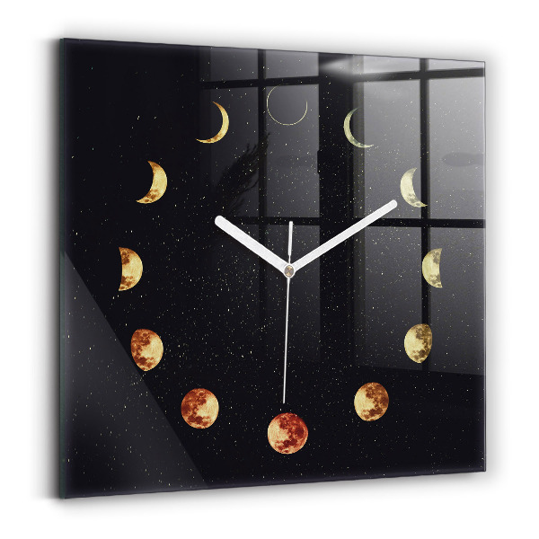 Wanduhr modern quadratisch Mondphasen