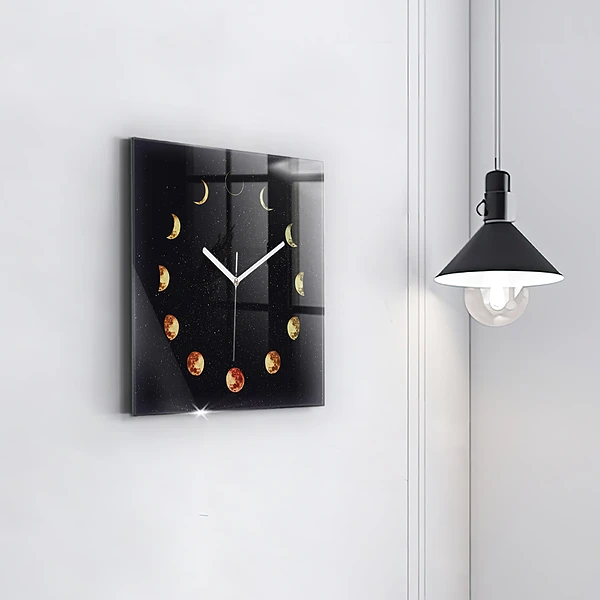 Wanduhr modern quadratisch Mondphasen