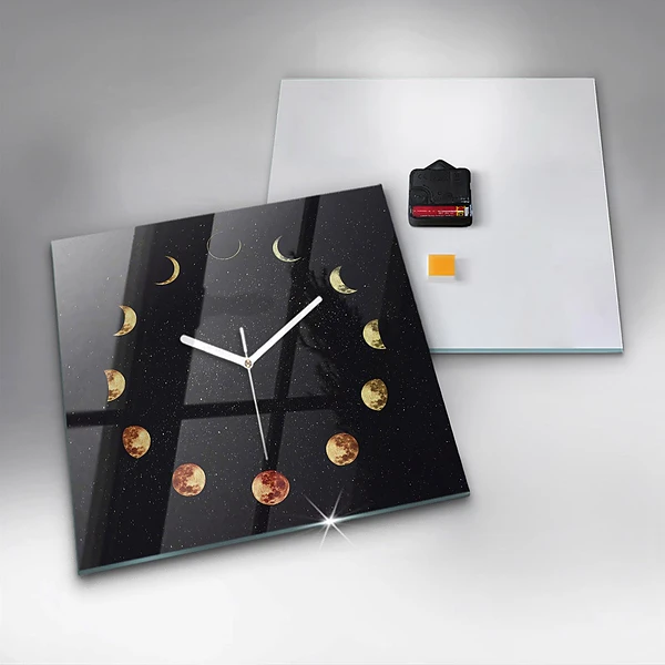 Wanduhr modern quadratisch Mondphasen