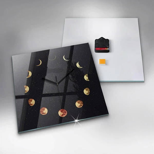 Wanduhr modern quadratisch Mondphasen