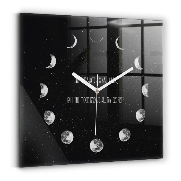 Wanduhr quadratisch mit motiv Mondphasen und Inschrift