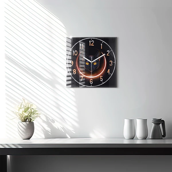 Wanduhr quadratisch Magische Katze