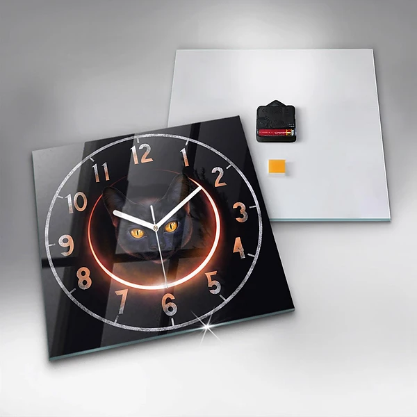 Wanduhr quadratisch Magische Katze